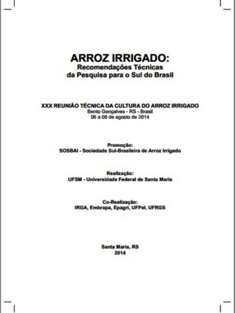Arroz Irrigado Recomendações Técnicas da Pesquisa para o Sul do Brasil